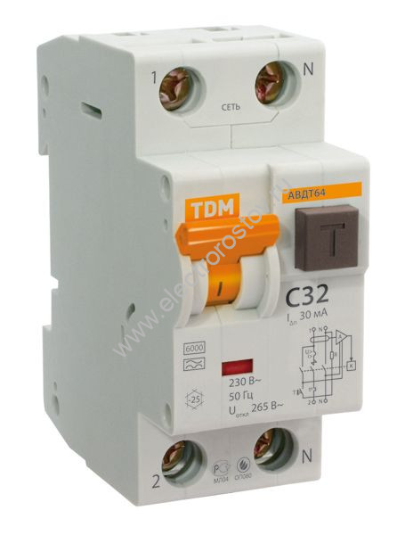 АВДТ64 Автоматический выключатель диф. тока + контроль напряжения (АВДТ) 1P+N C20 30мА A TDM