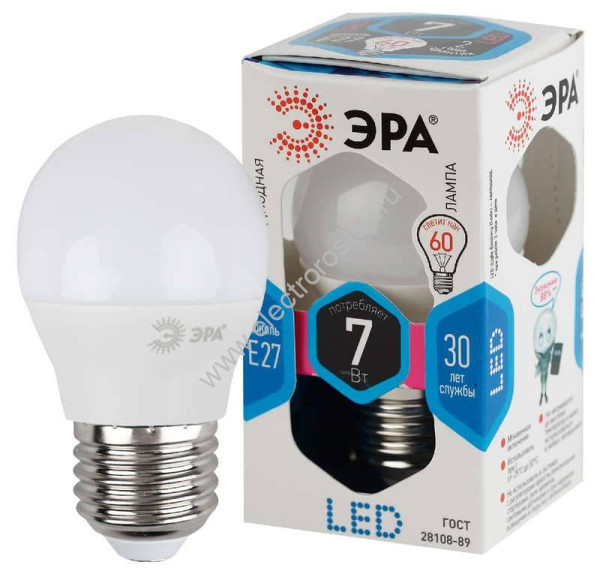 Лампа светодиодная LED Шар 7W 840 E27 ЭРА