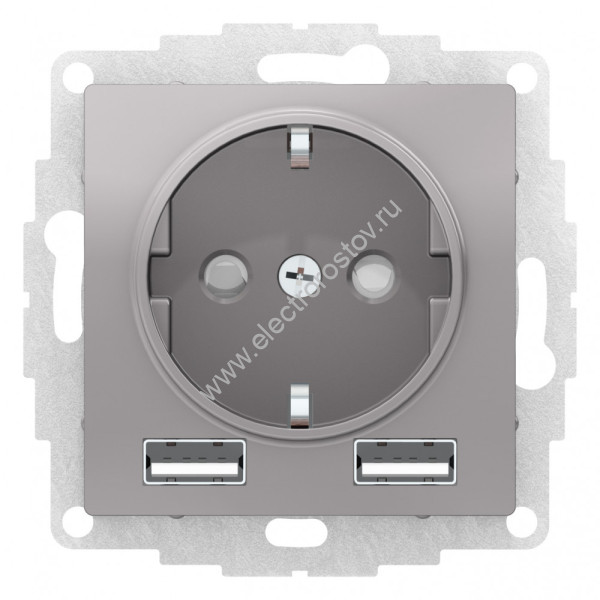 AtlasDesign Алюминий Розетка + USB Розетка A+A, 1x2,4A или 2х1,2А Schneider Electric