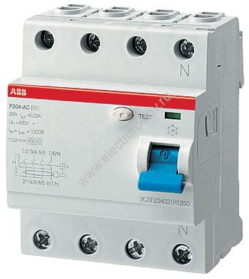 F204 Выключатель диф. тока (УЗО) 4P 63A 300мА AC ABB