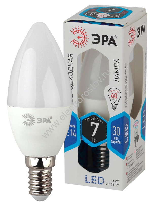 Лампа светодиодная LED Свеча 7W 840 E14 ЭРА
