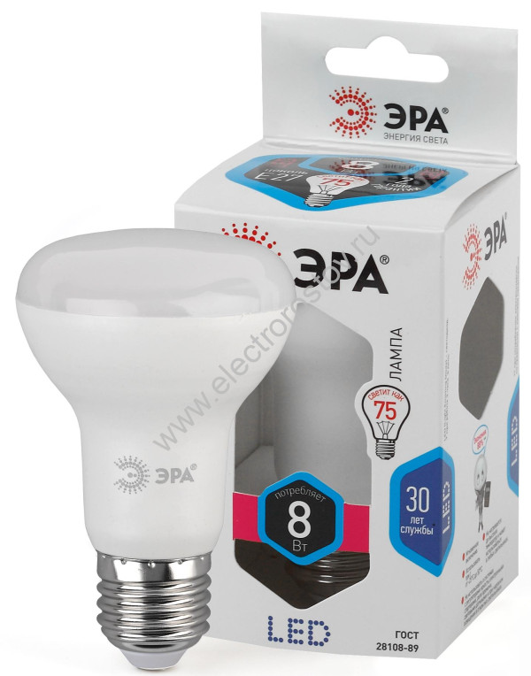 Лампа светодиодная LED R63 8W 840 E27 ЭРА