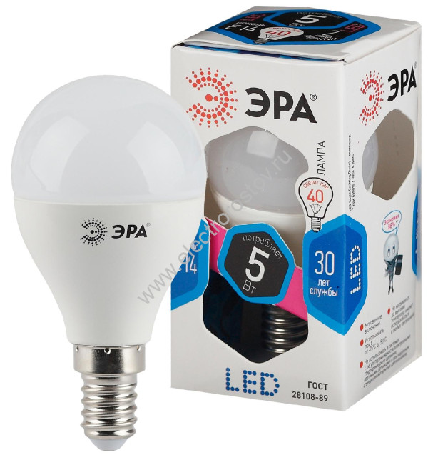 Лампа светодиодная LED Шар 5W 840 E14 ЭРА