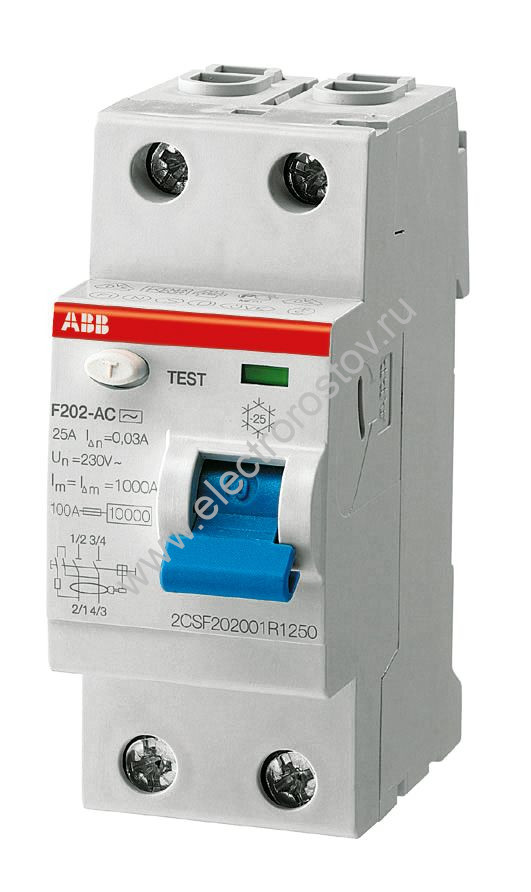 F202 Выключатель диф. тока (УЗО) 2P 25A 30мА AC ABB