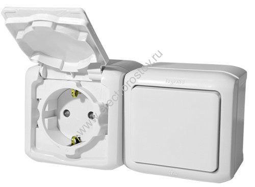 Quteo Белый IP44 Выключатель + Розетка 1-я с/з Legrand