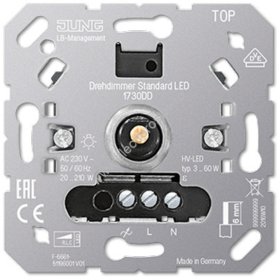 JUNG Механизм роторный диммер стандартный LED 3-60Вт, 20-210Вт ламп накал. и галогенных