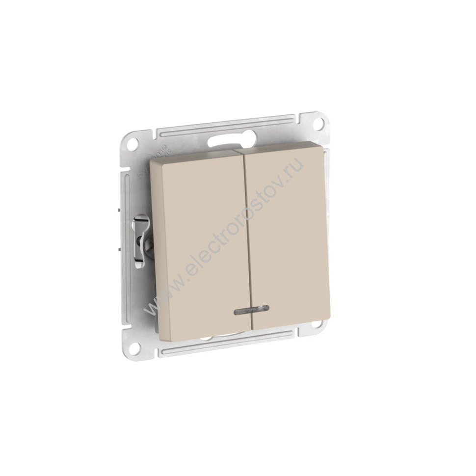 AtlasDesign Песочный Выключатель 2-клавишный с подсветкой с быстрозажим. клеммами Schneider Electric
