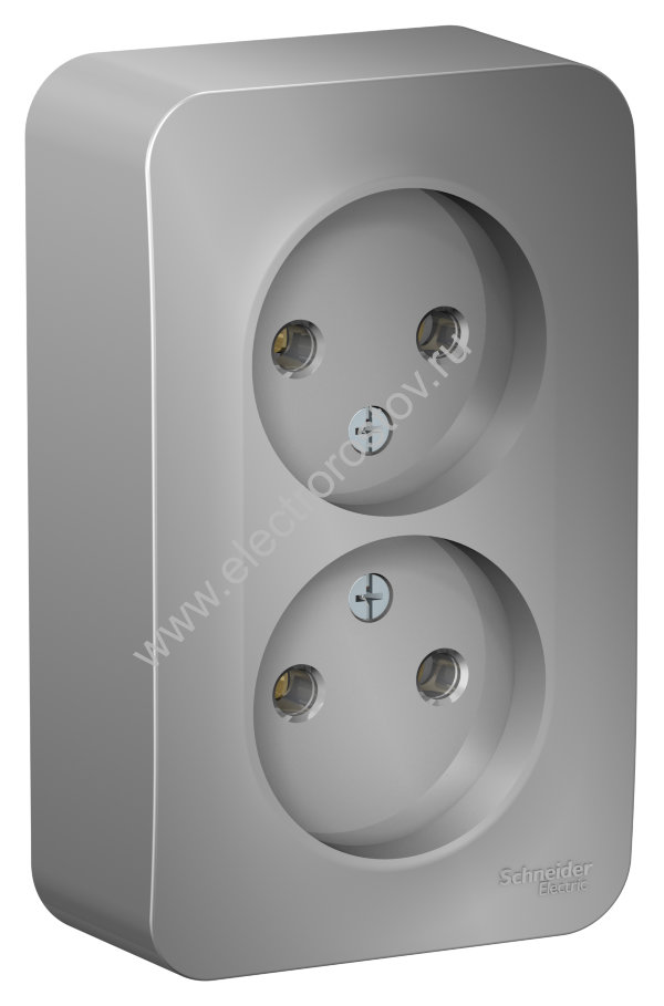 Blanca наруж Алюминий Розетка 2-ая б/з без шторок 16А, 250В, изолир. пластина Schneider Electric