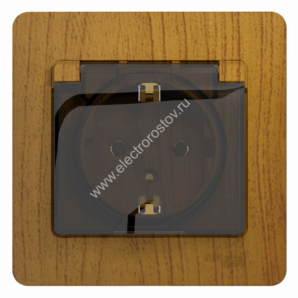 Glossa Дуб Розетка 1-ая с/з со шторками с крышкой, IP20 (в сборе с рамкой) Schneider Electric