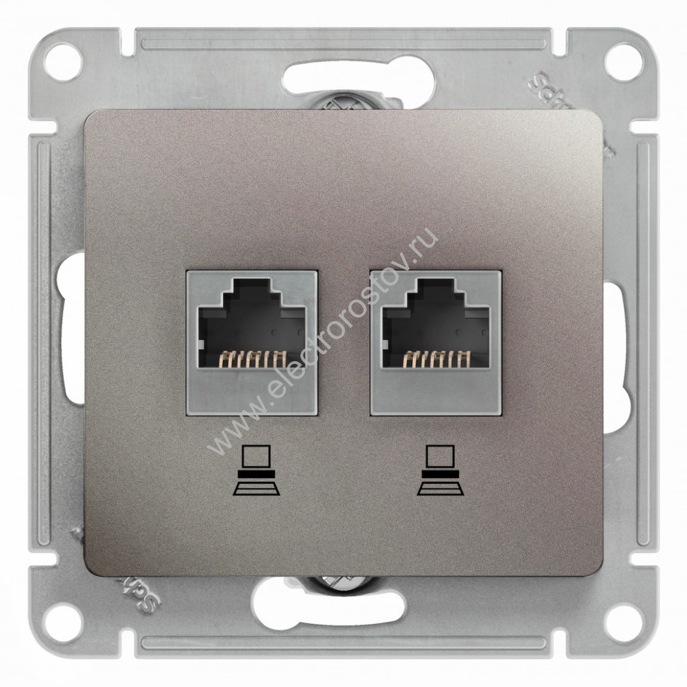 Glossa Платина Розетка компьютерная 2-ая RJ45, кат. 5e Schneider Electric