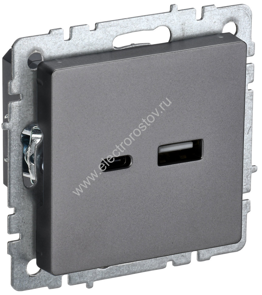 IEK BRITE BASE Сталь Розетка USB A+C 18Вт РЮ11-1-БрС