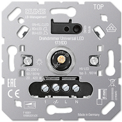 JUNG Механизм роторный диммер универсальный LED 3-100Вт, 20-420Вт ламп накал. и галогенных