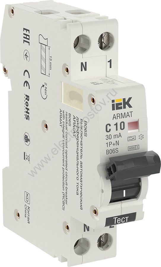 IEK ARMAT АВДТ B06S 1P+NP C10 30мА тип A (18мм)