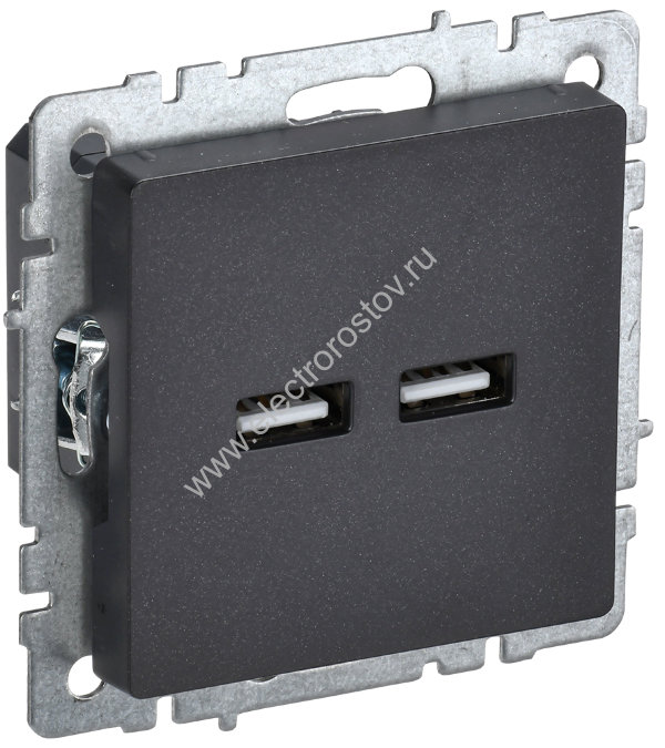 IEK BRITE BASE Черный Розетка USB A+A 3,1А РЮ10-1-БрЧ