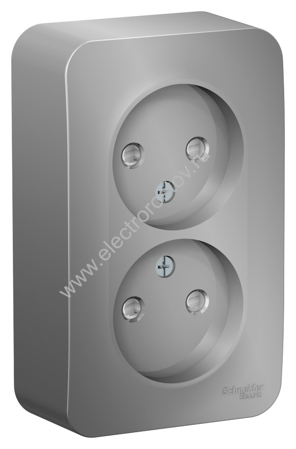 Blanca наруж Алюминий Розетка 2-ая б/з со шторками 16А, 250В, изолир. пластина Schneider Electric