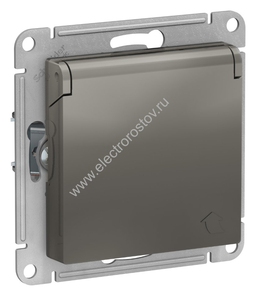 AtlasDesign Сталь Розетка 1-ая с/з со шторками, с крышкой, 16А Schneider Electric