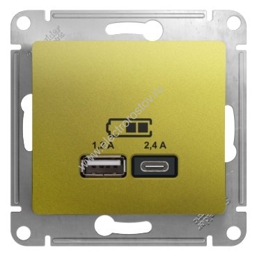 Systeme Electric Glossa Фисташковый Розетка USB A+C; 5В/2,4A; 2x5В/1,2A