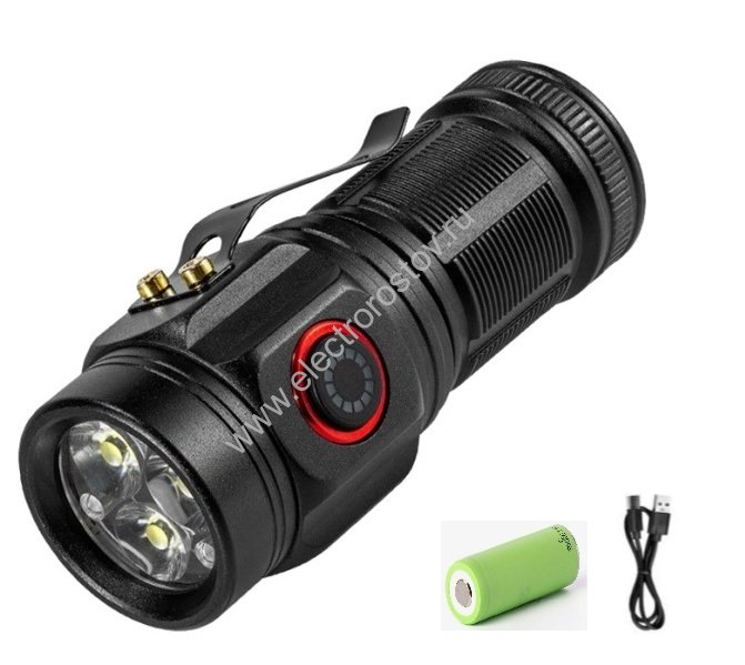 Фонарь ручной 3LED аккумуляторный 18500 + USB зарядка