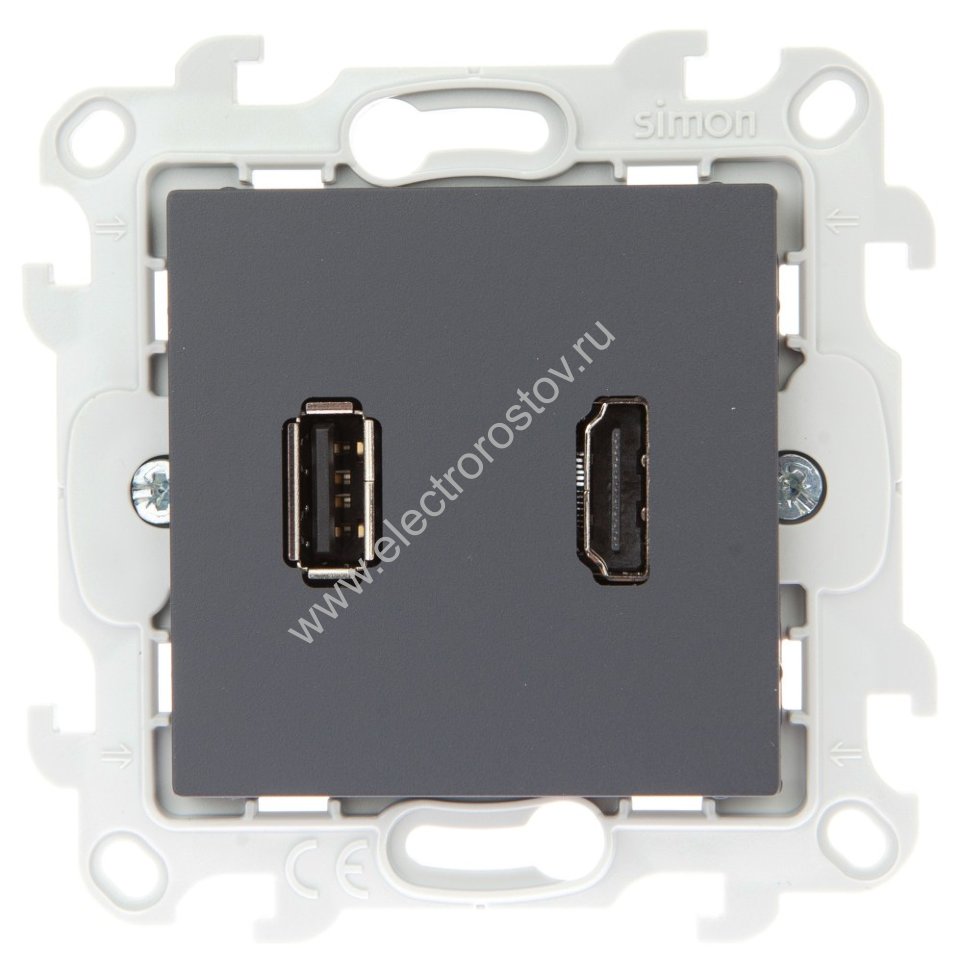Simon 24 Графит Розетка HDMI+USB 2.0 Simon