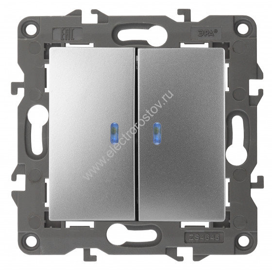 Elegance Алюминий Выключатель двухклавишный с подсветкой ЭРА