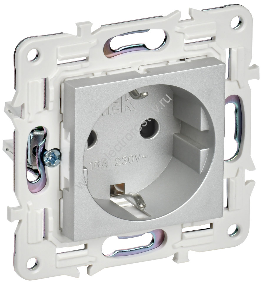 IEK SKANDY Серебряный Розетка с/з с защитными шторками 16А б/к SK-R06S