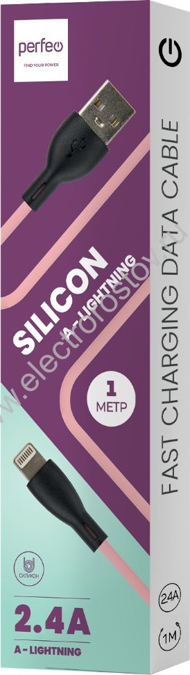 Шнур USB A - Lightning 1м, розовый ELASTIC силикон Perfeo