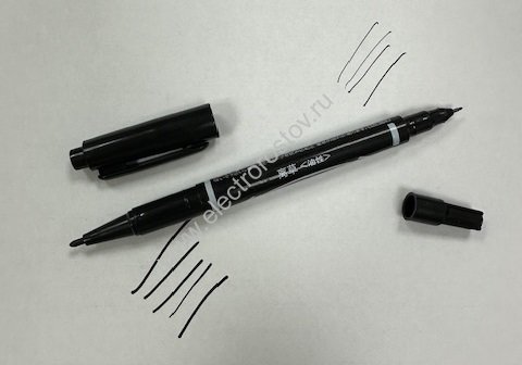 Маркер черный двухсторонний, тонкая 1.0мм и очень тонкая 0.5мм линии