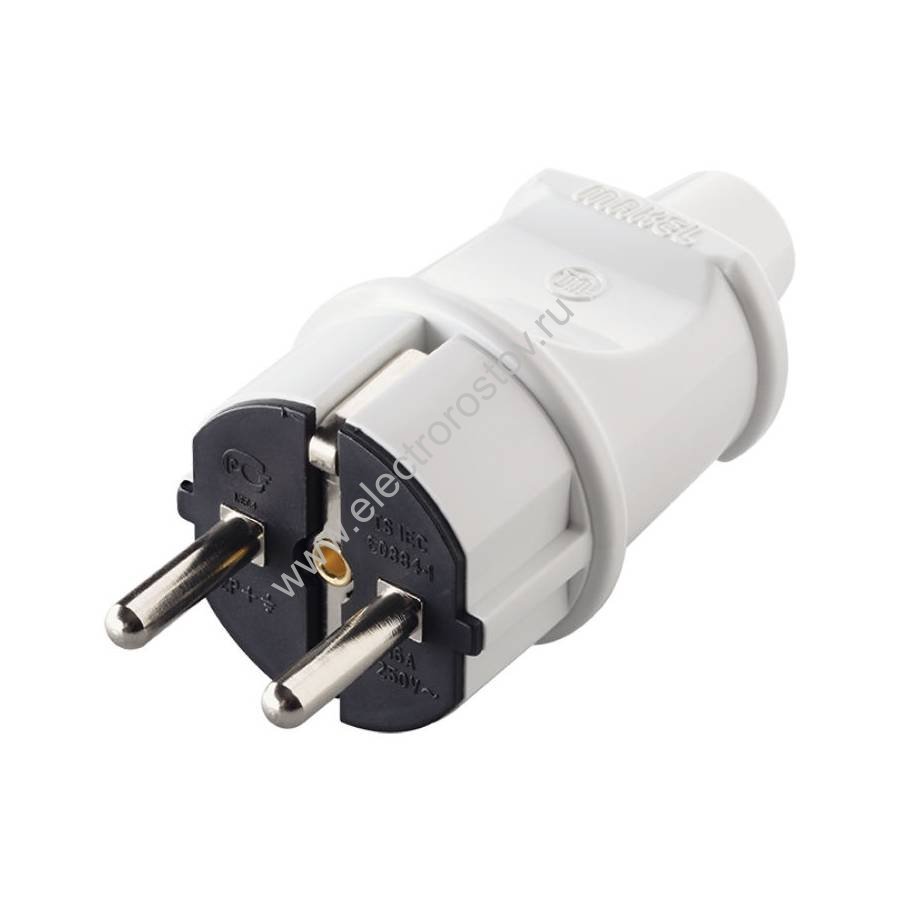 Вилка прямая белая 2Р+Е 16А Makel