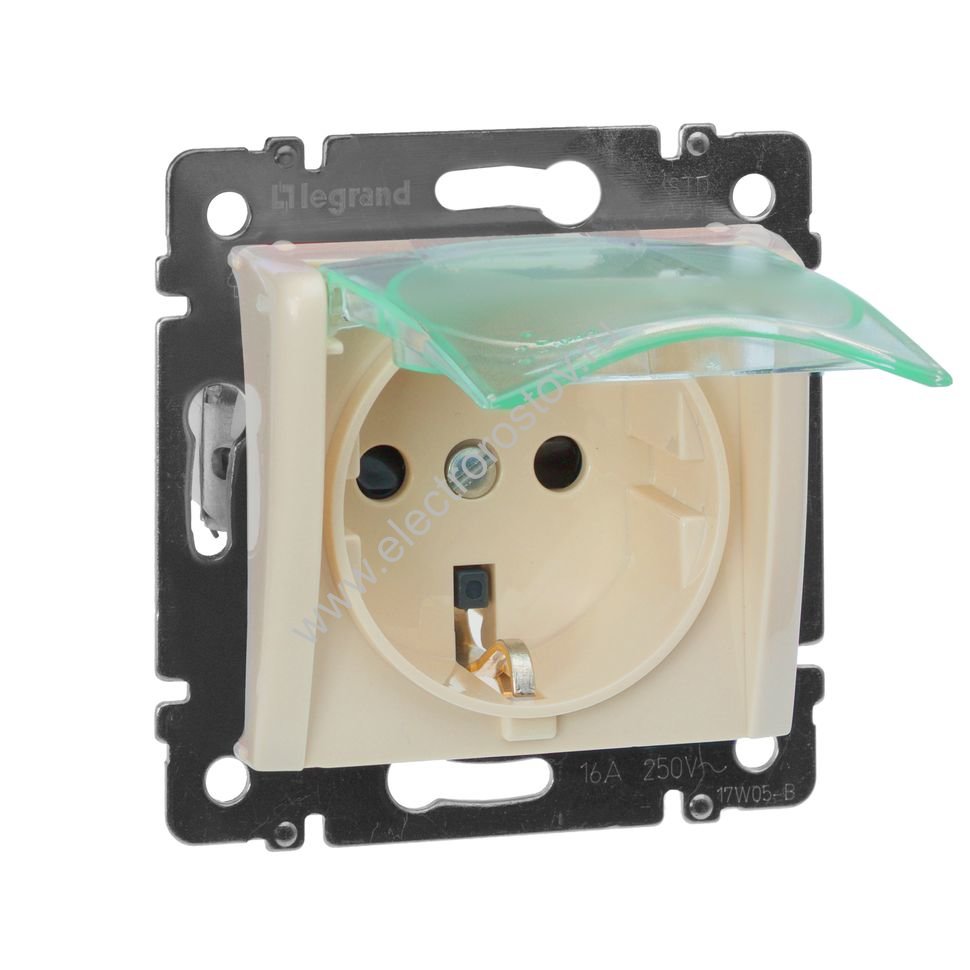 Valena Слоновая кость Розетка 1-ая с крыш. и защ. шторками IP44 с заземл. (к простой рамке) Legrand