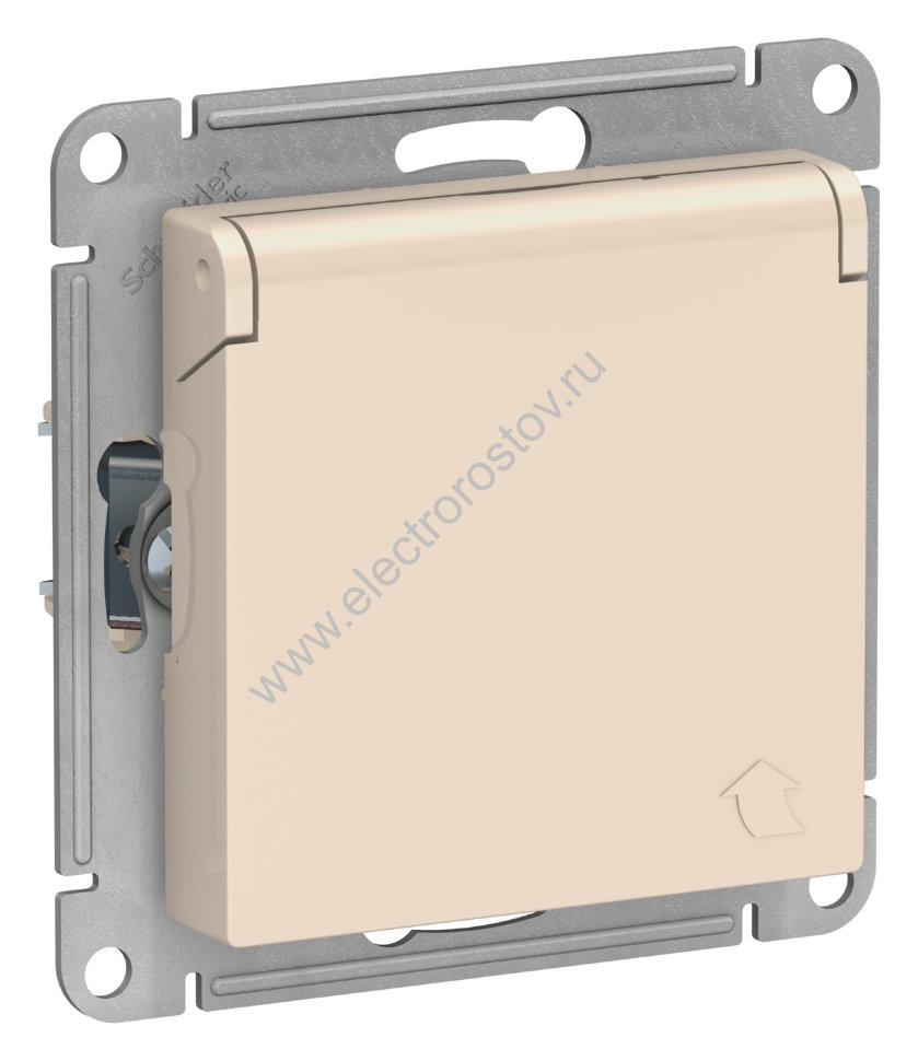 AtlasDesign Беж Розетка 1-ая с/з со шторками с крышкой Schneider Electric
