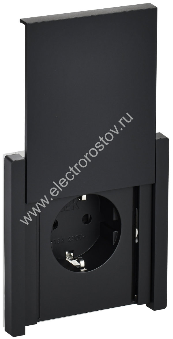 IEK FORTE&PIANO Черный Розетка с/з со шт с крышкой безвинтовое крепление 16А IP44 FP119