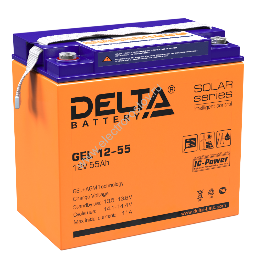 Аккумулятор GEL 12В 55Ач DELTA