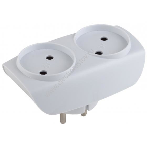 Тройник на 2 гнезда без заземления белый ЭРА