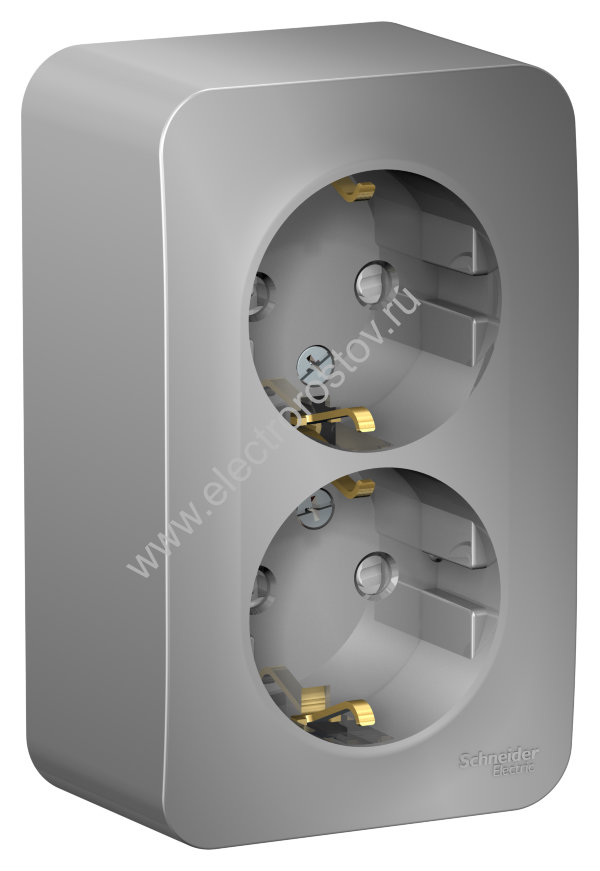 Blanca наруж Алюминий Розетка 2-ая с/з со шторками 16А, 250В, изолир. пластина Schneider Electric