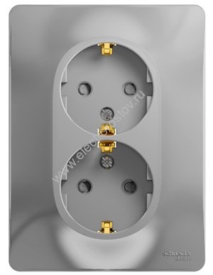 Glossa Алюминий Розетка 2-ая с/з со шторками Schneider Electric