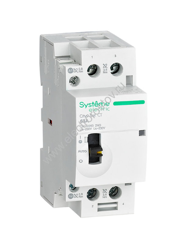 City9 Контактор модульный 2P 230V 2НО 63A ручное упр. AC Schneider Electric
