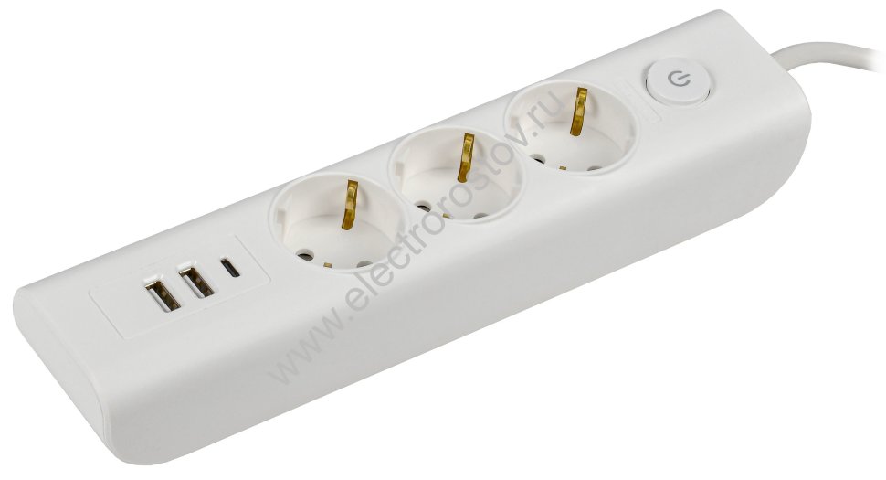 IEK MODERN Удлинитель 2м, 3 розетки+USBх3 ПВС 3х1мм² IEK