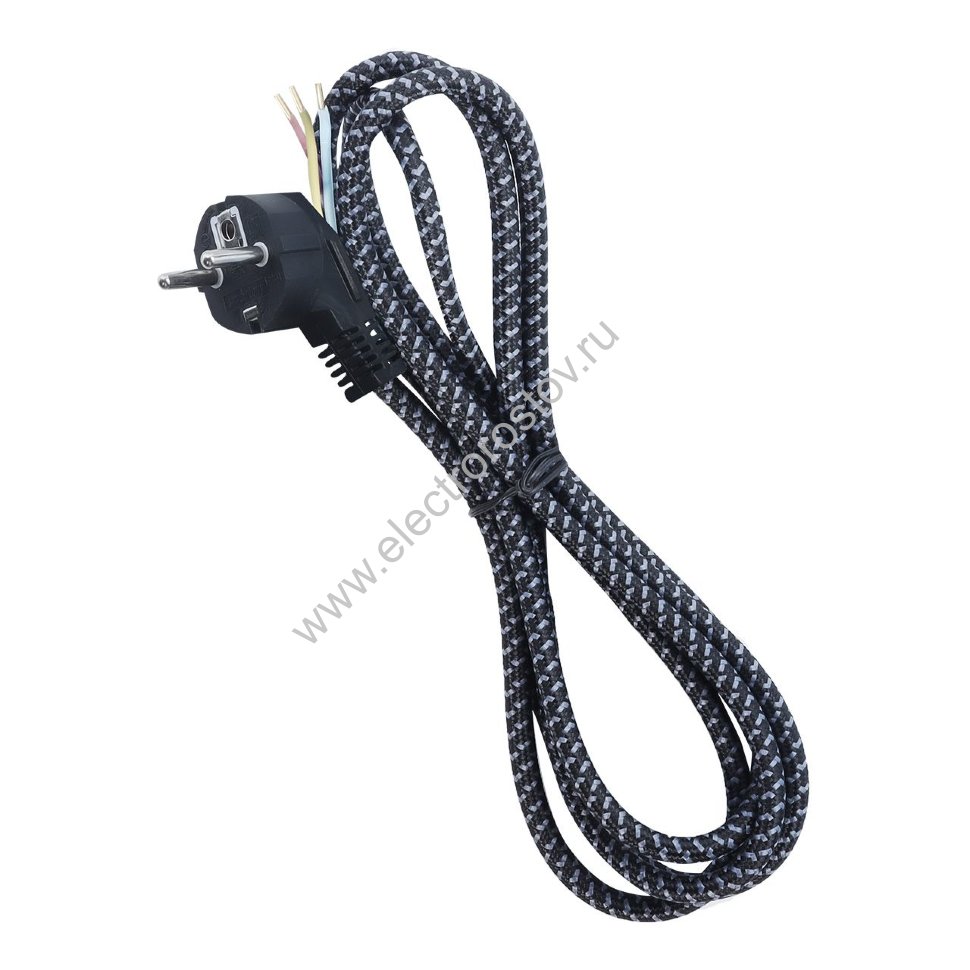 Шнур для утюга в оплетке черный 3х1мм,10А/2,2кВт, 1.8м Smartbuy
