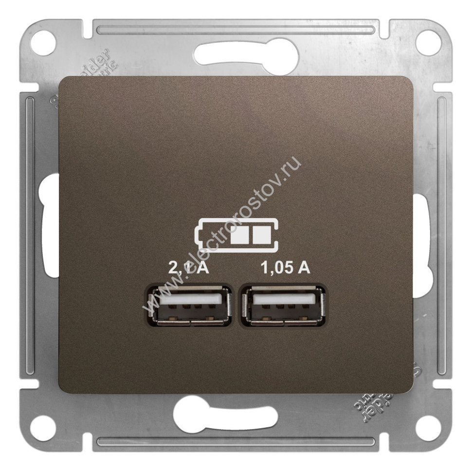 Glossa Шоколад Розетка USB A+A; 5В/2,1А; 2x5В/1,05А Schneider Electric