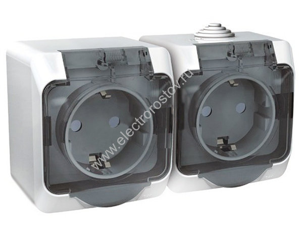 Этюд Белый IP44 Розетка 2-ая с/з с крышкой, со шторками Schneider Electric