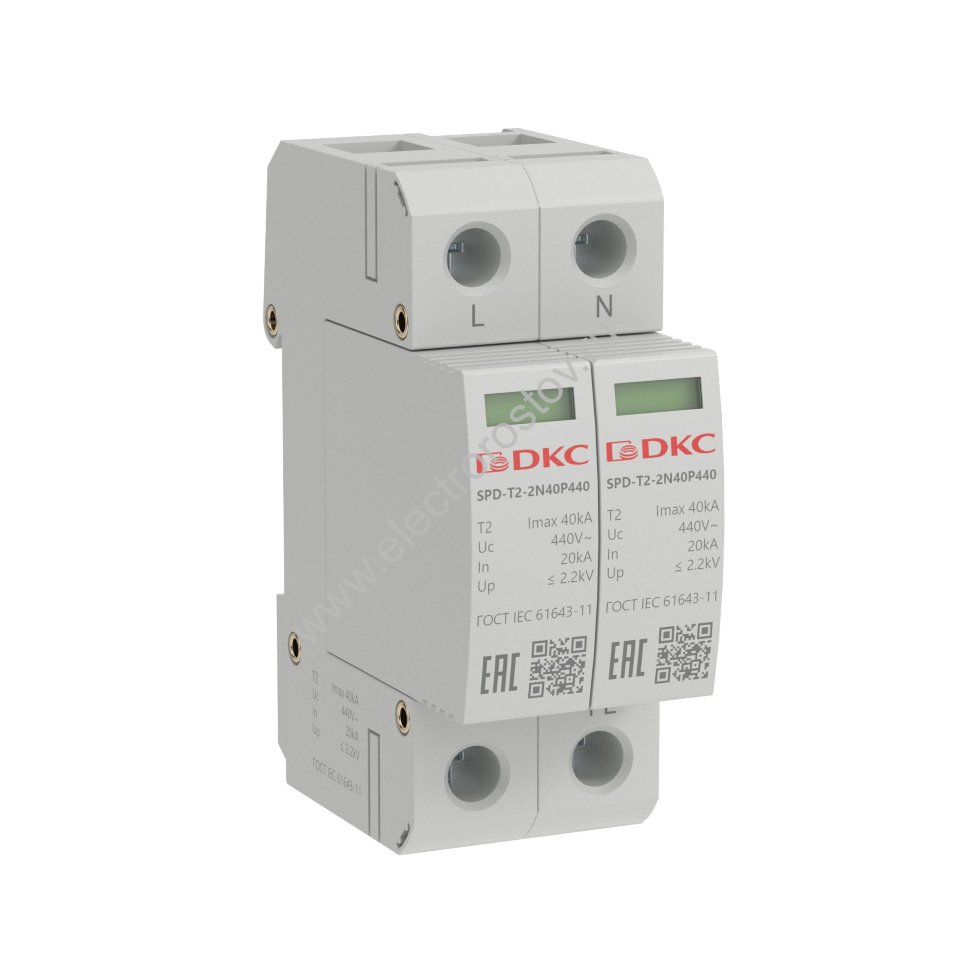 DKC УЗИП, тип 2, 2 полюса, Imax 40kA, со сменным модулем, Un 440V