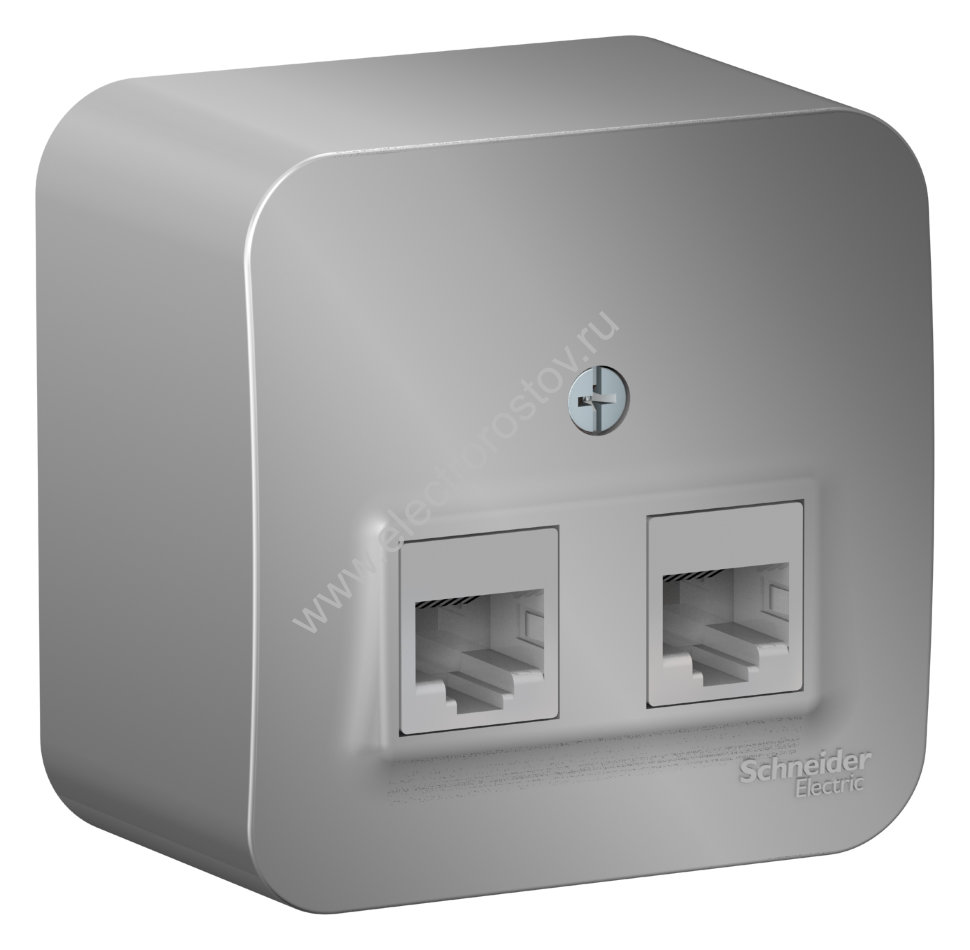 Blanca наруж Алюминий Розетка 2-ая ТЛФ/КОМП, RJ45+RJ11, кат.5E, изолир. пластина Schneider Electric