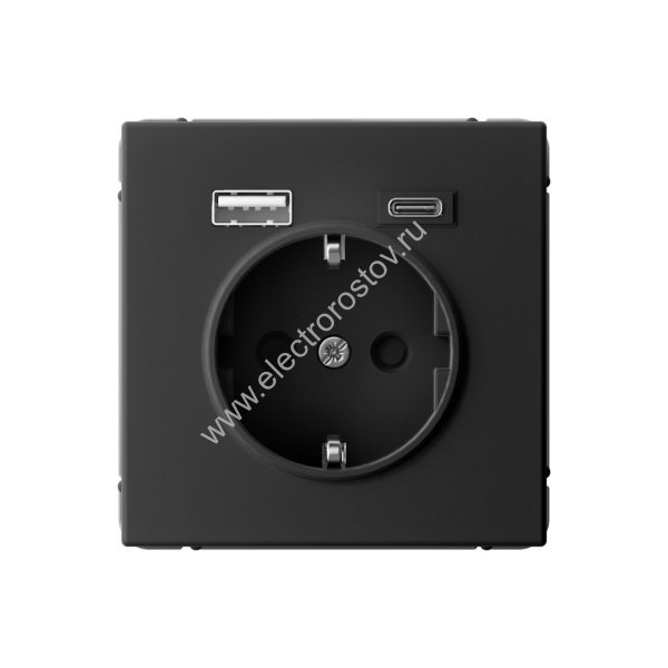 Systeme Electric ArtGallery Карбон Розетка 16А с 2 USB A+C, 5В/2,4А/3,0А, 2х5В/1,5А, механизм