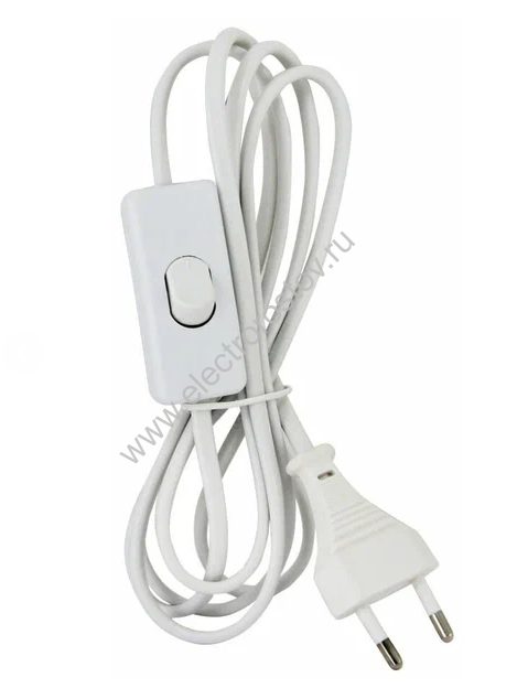 Шнур с выключателем и плоской вилкой ШВВП 2х0,5мм² 1.7м. белый Smartbuy