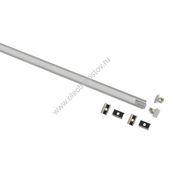 Профиль встраиваемый 2000х12.4х9мм с экраном 2 заглушки, 4 крепежа, алюминиевый ЭРА