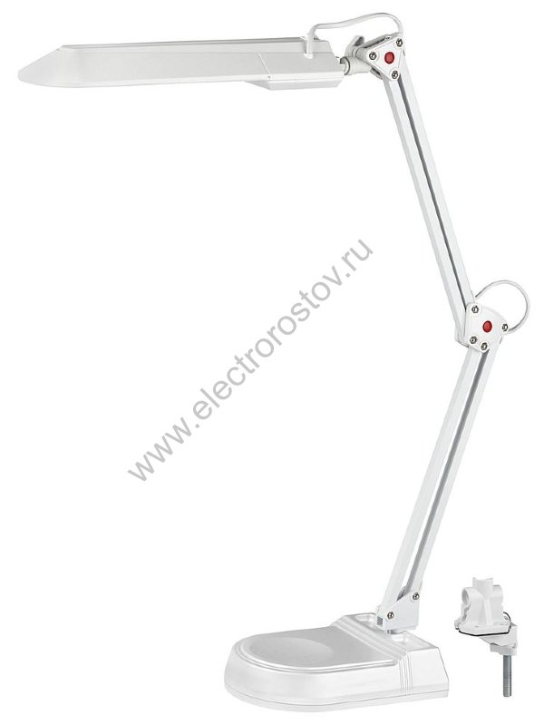 Настольный светильник белый 11Вт с ламп. 2-колен. на подстав.+ струбц. ЭРА