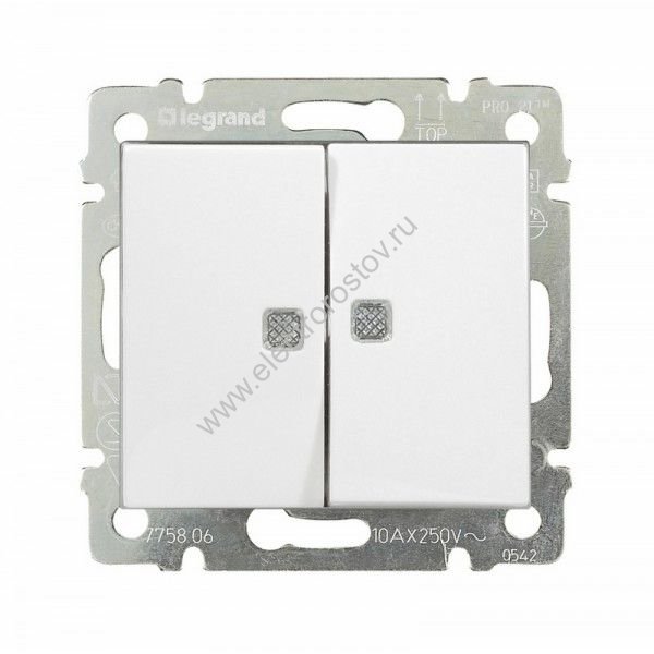 Valena Белый Выключатель 2-х клавишный с подсветкой Legrand