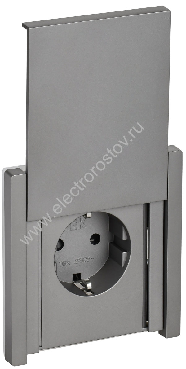 IEK FORTE&PIANO Сталь Розетка с/з со шт с крышкой безвинтовое крепление 16А IP44 FP519