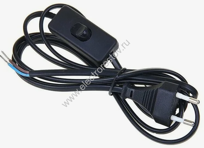 Шнур с выключателем и плоской вилкой ШВВП 2х0,5мм² 1.7м. черный Smartbuy