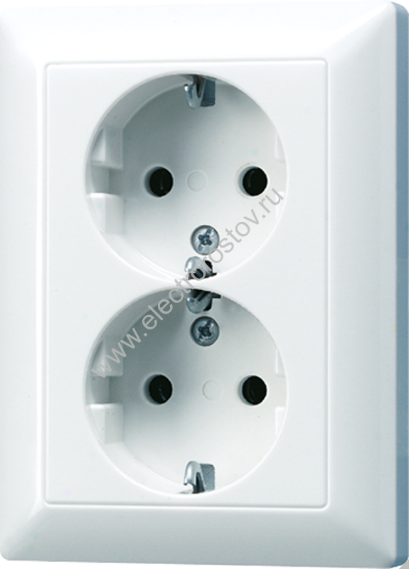 JUNG EcoProfi Белая Розетка 2-ая с/з литая с винт. зажимами со шторками